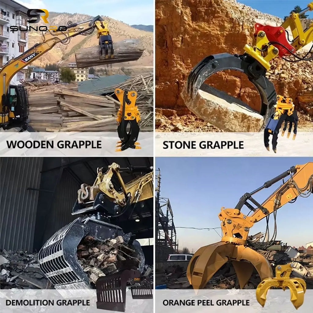 OEM Factory Price Excavator Attachments Log Grab Demolition Steel Scrap Grapple Hydraulic Rotating Wood Rock Stone Grapple