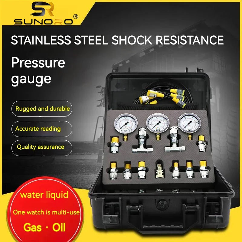 SUNORO Excavator 3 Gauge Pressure Measuring Tool DMASS 3 Tables+9 Connectors+3 Wires Hydraulic Gauge Kit