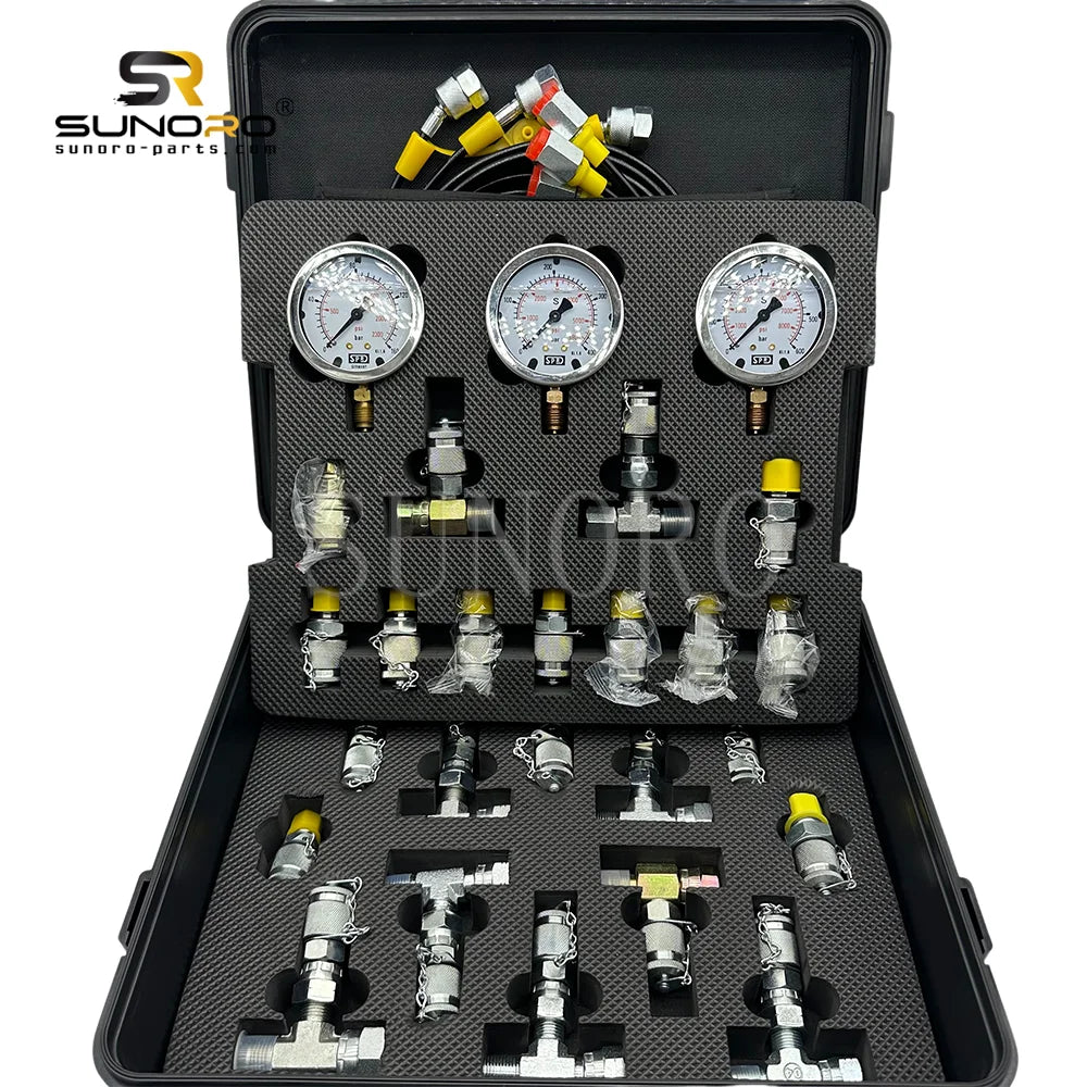All Models Hydraulic Pressure Test Coupling Kit With 3 Gauges 3 Test Hoses 11 Couplings and 12 Tee Connectors Pressure Gauge Kit