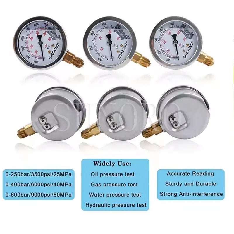 Excavator Diagnostic Tool Hydraulic Pressure Test Kit 3 Gauges 11 Couplings 3 Test Hoses Silver Aluminum Case