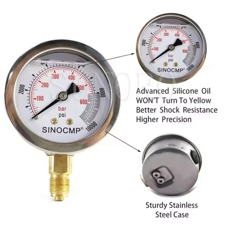 Hydraulic Pressure Gauge for Construction Works Hydraulic Pressure test Kit 870psi 1400psi 3500psi 5800psi 8700psi