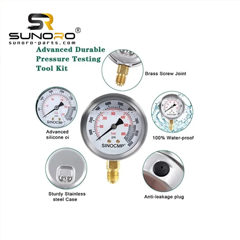 Excavator Hydraulic Press Test Tool 3 Pressure Gauge 6 Test Coupling 3 Test Hose 1 Storage Case Upgraded Version Diagnostic Tool