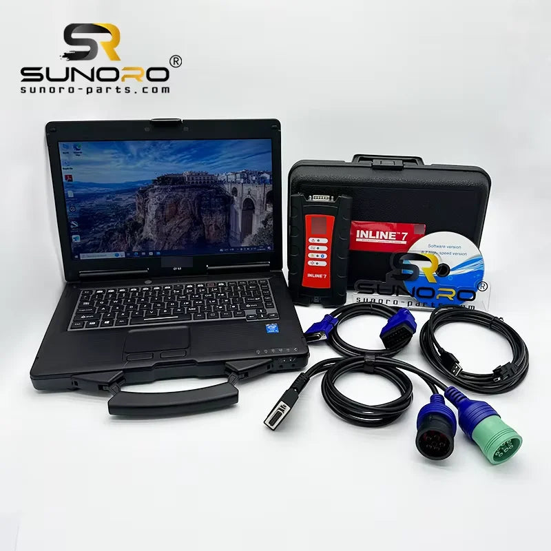 Original INLINE 7 Data Link Adapter for Excavator Trucks 8.7 Software Diagnostic Tool and CF-53 Laptop
