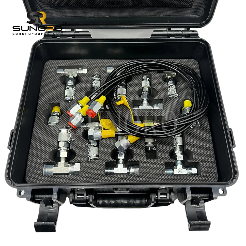 All Models Hydraulic Pressure Test Coupling Kit With 3 Gauges 3 Test Hoses 11 Couplings and 12 Tee Connectors Pressure Gauge Kit