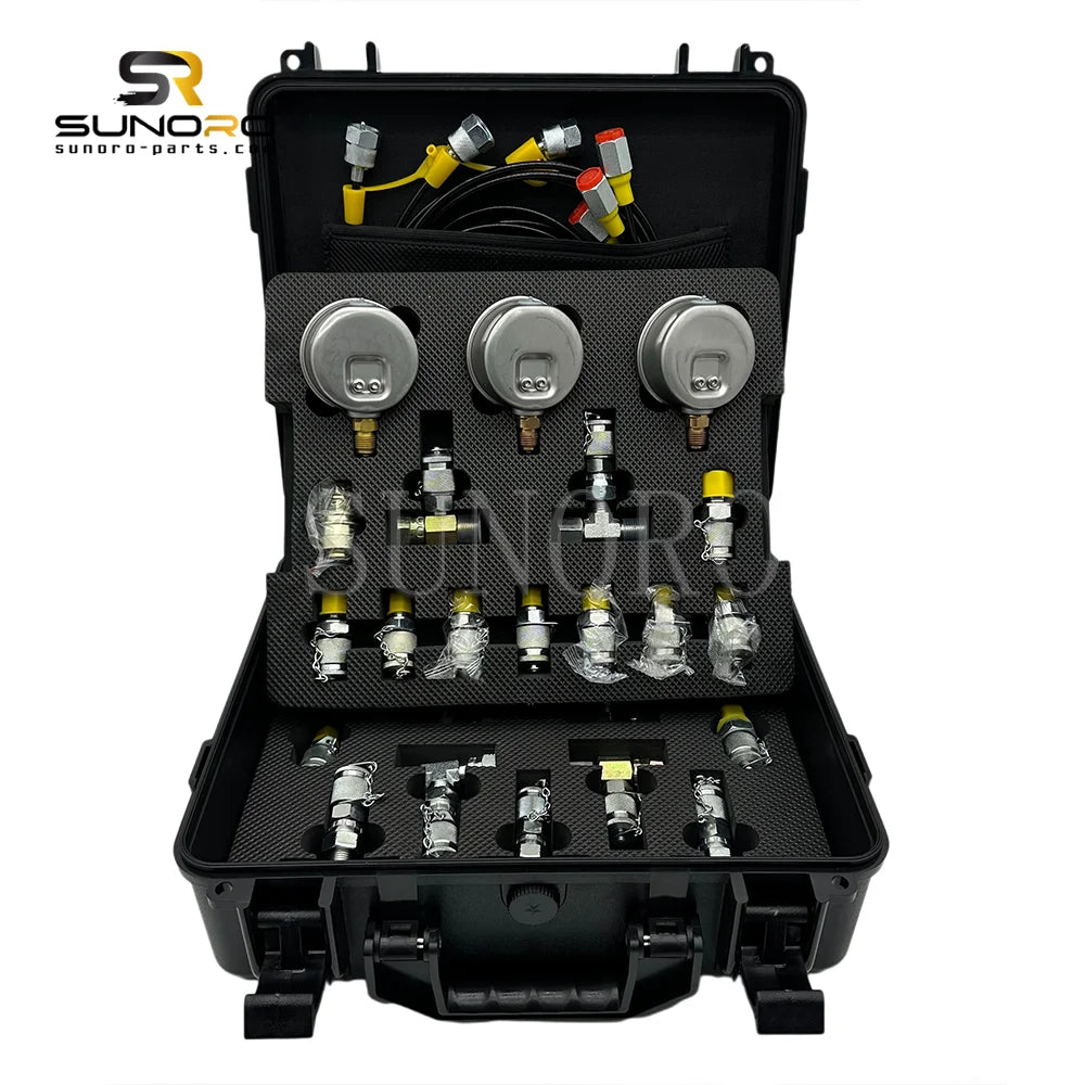 All Models Hydraulic Pressure Test Coupling Kit With 3 Gauges 3 Test Hoses 11 Couplings and 12 Tee Connectors Pressure Gauge Kit