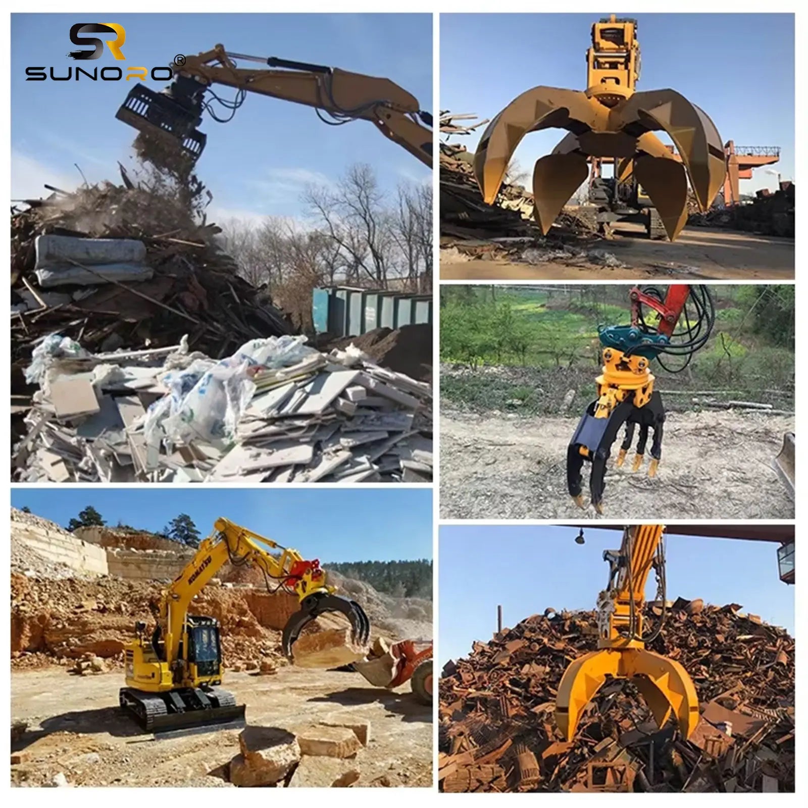 OEM Factory Price Excavator Attachments Log Grab Demolition Steel Scrap Grapple Hydraulic Rotating Wood Rock Stone Grapple