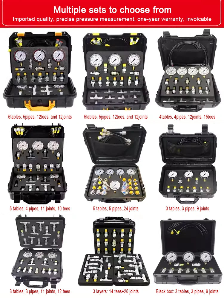 Excavator Diagnostic Tools Hydraulic Pressure Test Kit 4 Gauges Stainless Steel Case Excavator Hydraulic Pressure Gauge Set