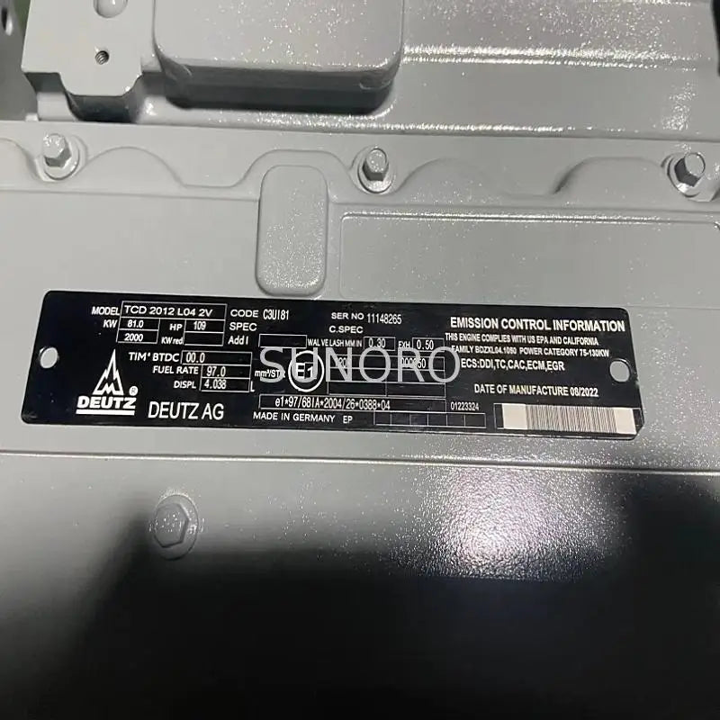 Original New Water Cooled Deutz TCD2012L04 2V diesel Engine 96kw 2200rpm for Scooptram