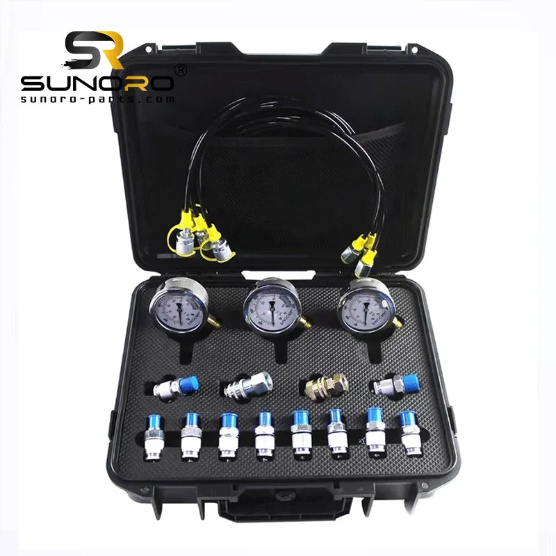 Excavator Hydraulic Pressure Test Tools 3 Pressure Gauges 12 Couplings 3pcs 163cm Long Test Hoses Kit
