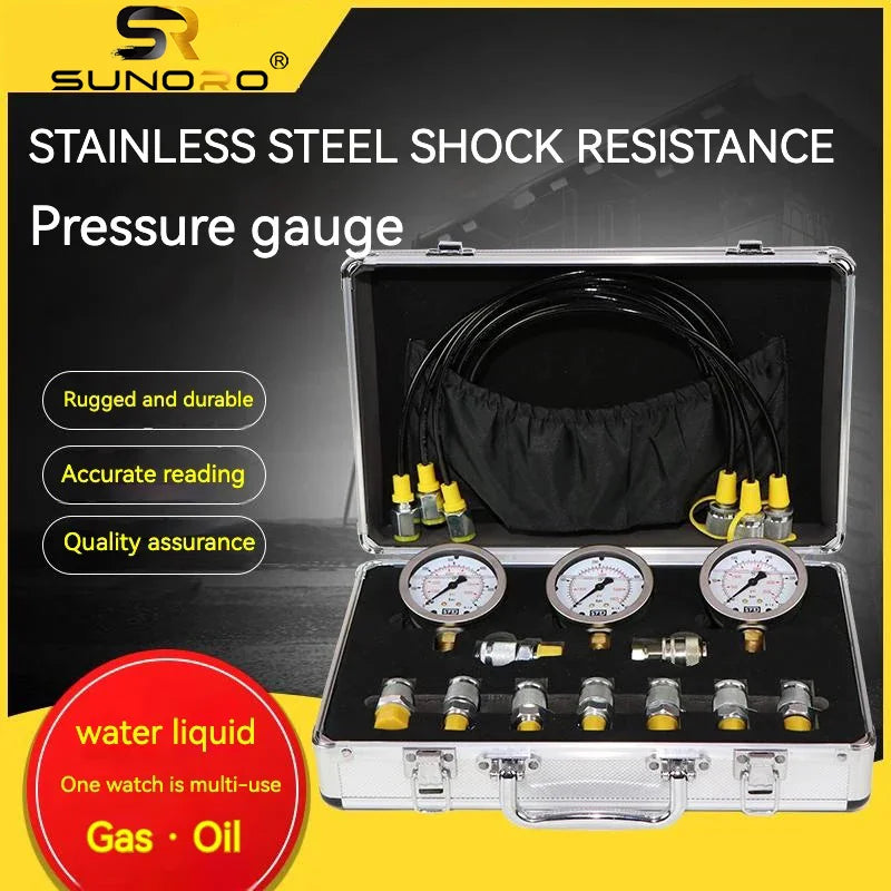 SUNORO Excavator 3 Gauge Pressure Measuring Tool DMASS 3 Tables+9 Connectors+3 Wires Hydraulic Gauge Kit