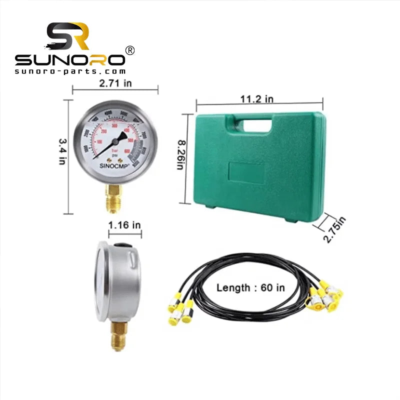 Excavator Hydraulic Press Test Tool 3 Pressure Gauge 6 Test Coupling 3 Test Hose 1 Storage Case Upgraded Version Diagnostic Tool