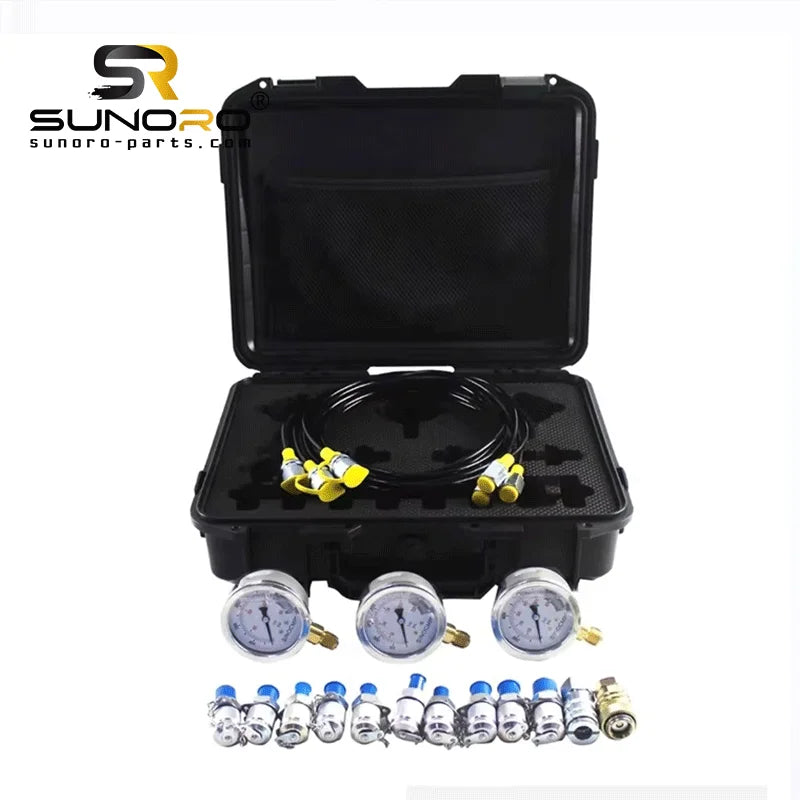 Excavator Hydraulic Pressure Test Tools 3 Pressure Gauges 12 Couplings 3pcs 163cm Long Test Hoses Kit